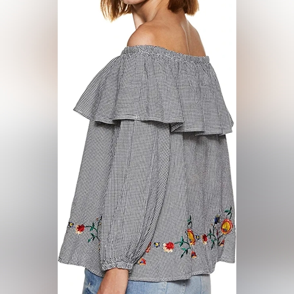 Zara Floral Navy and White Embroidered Top - Picture 4 of 16